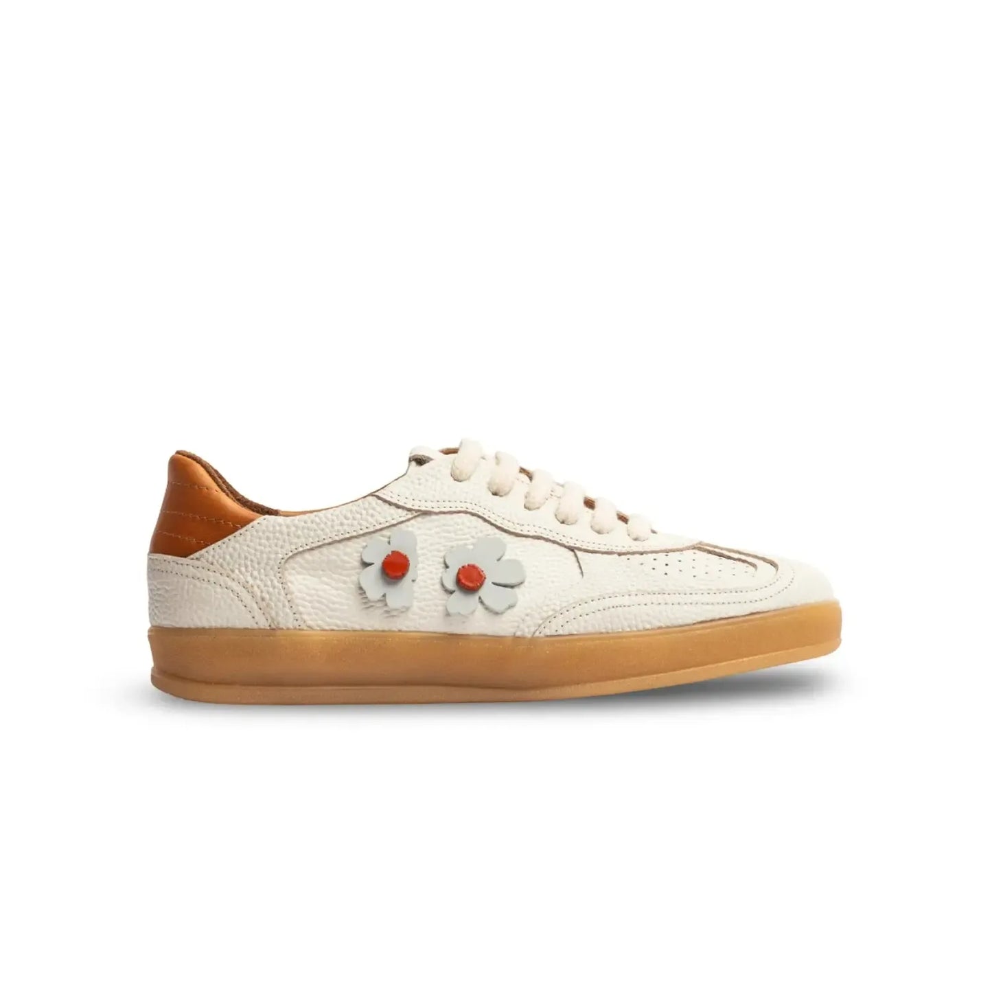 White sneaker with brown accents