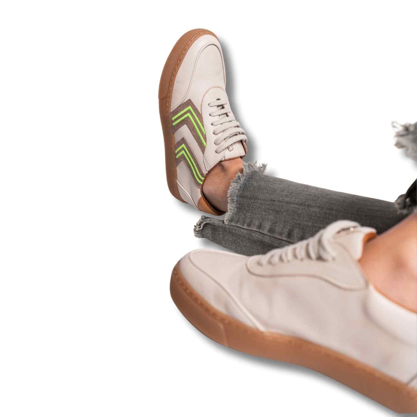 Close-up of beige sneakers