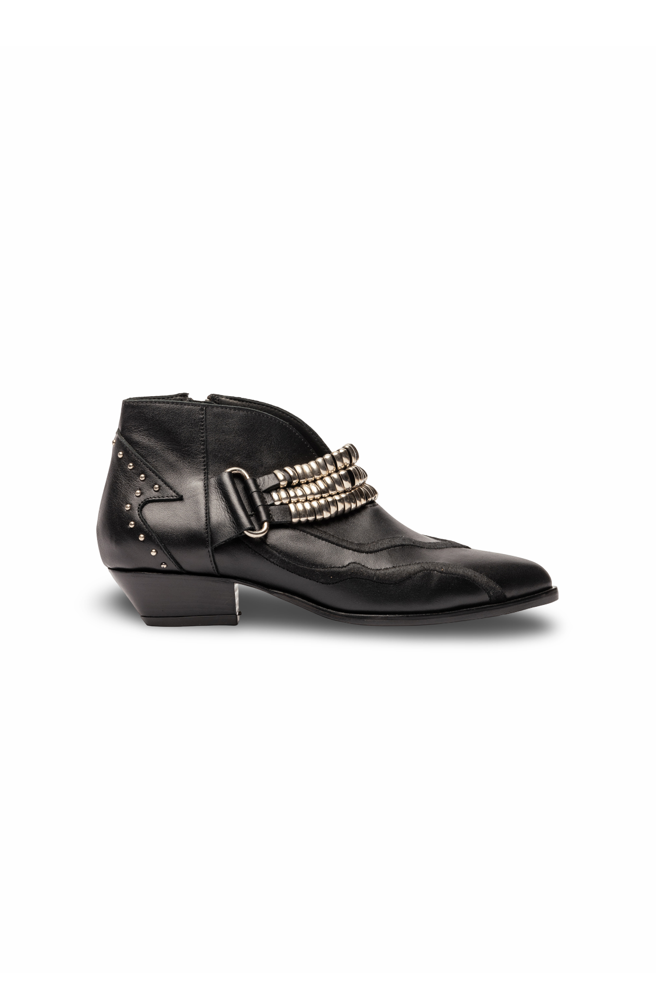 Black ankle boot with studded details 
