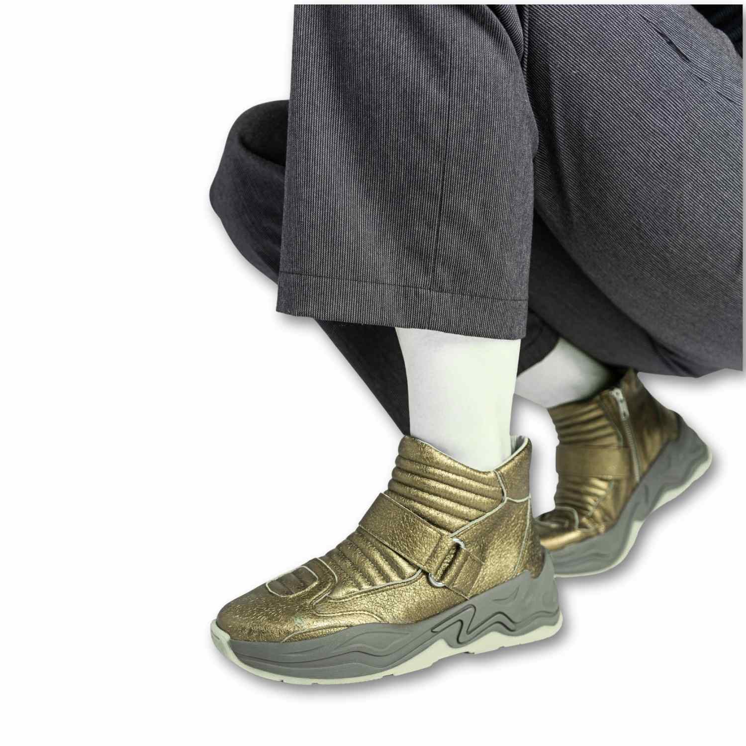 Gold high-top sneakers